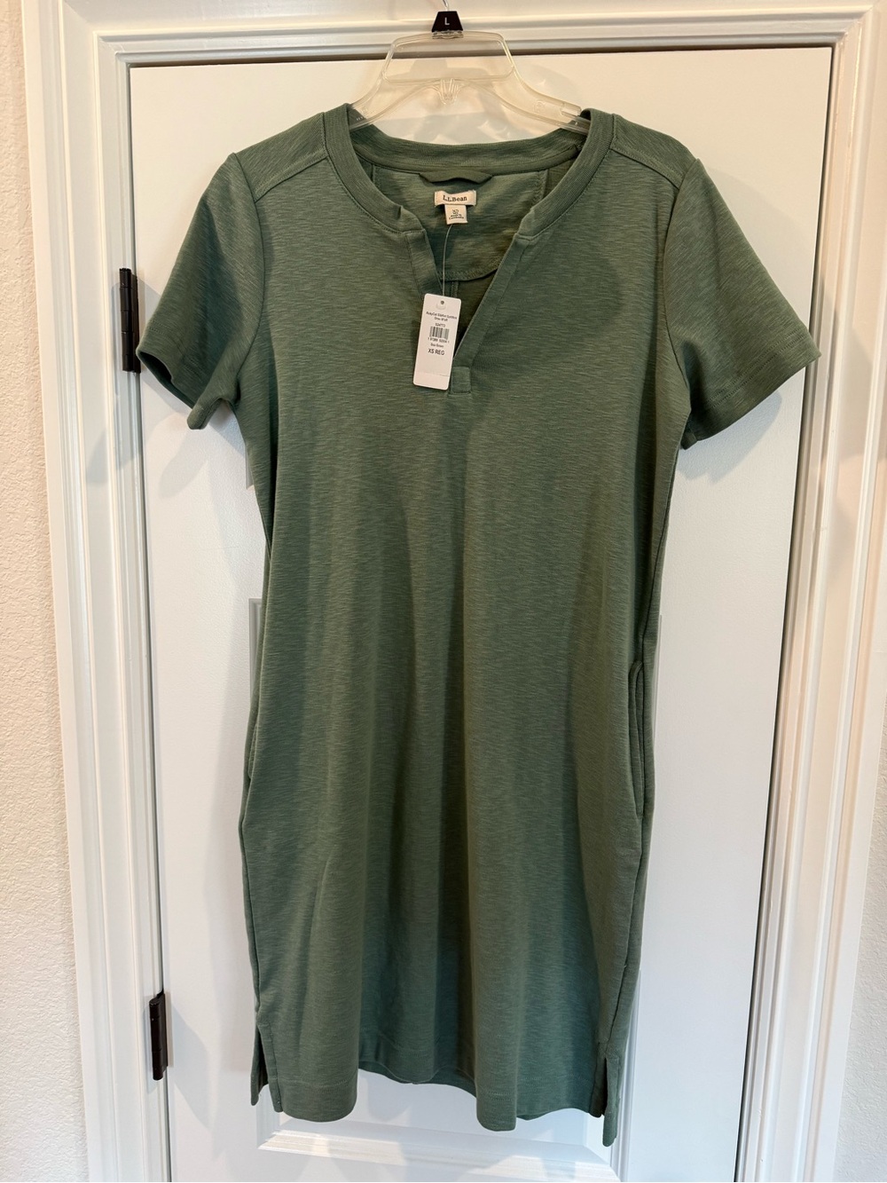 L.L. Bean Women’s Rocky Coast Slub Knit Split Neck Dress Extra Small Green